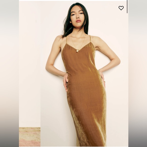 Reformation Rimini Mustard/Gold Velvet Gown - Picture 3 of 7